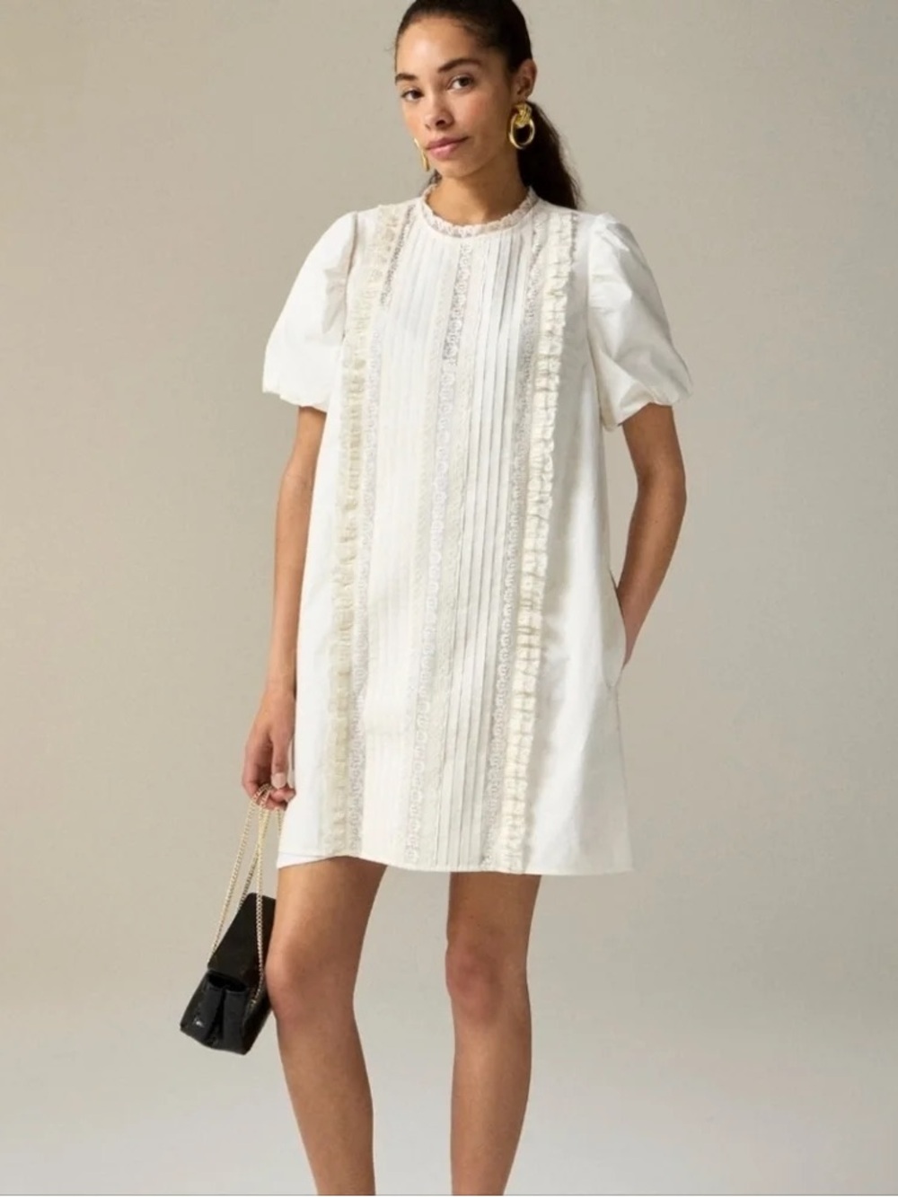 J.Crew Lace Trim Pintuck Dress